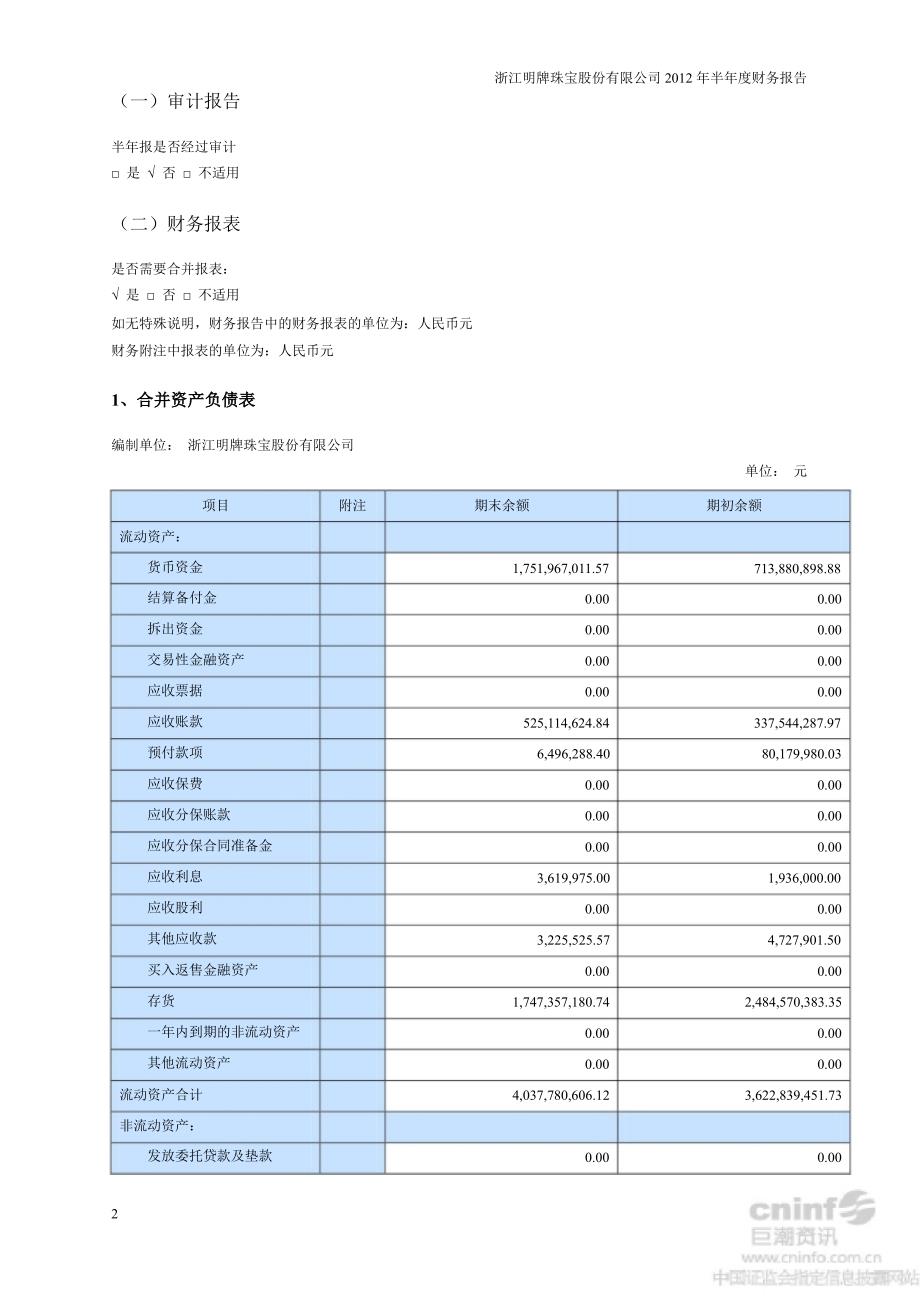 明牌珠宝：半财务报告_第2页