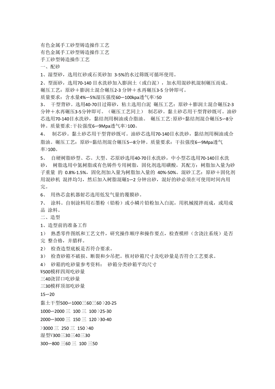 有色金属手工砂型铸造操作工艺_第1页