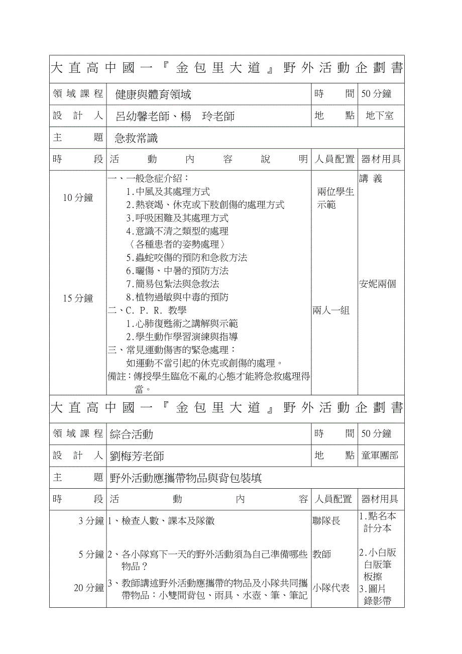 大直高中国一金包里大道野外活动企划书_第3页