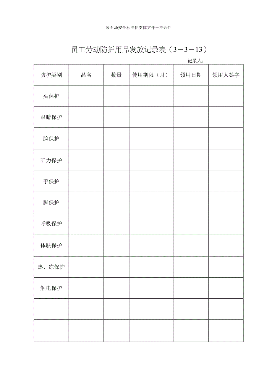 员工劳动防护用品发放记录表_第1页