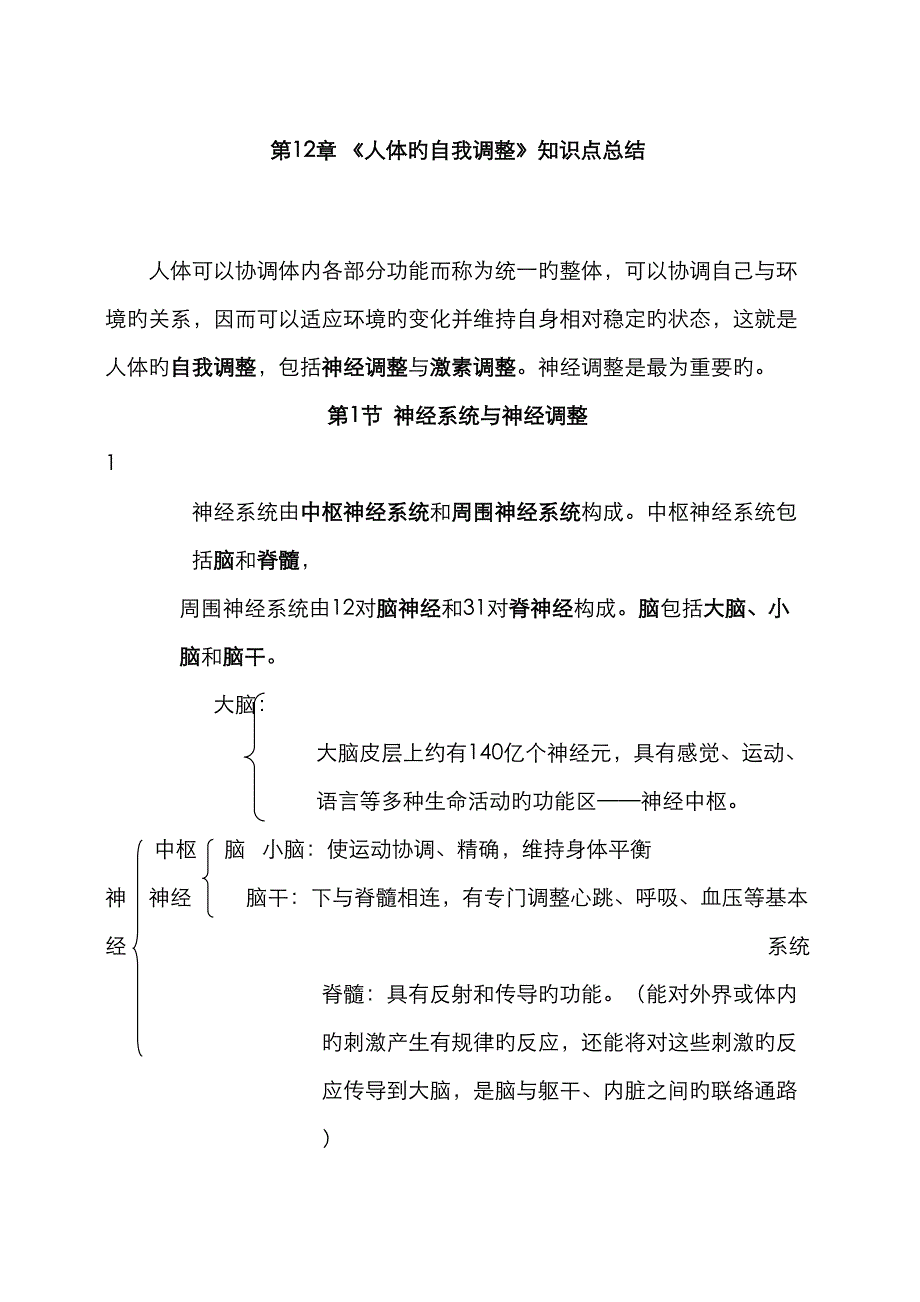 北师大版生物人体的自我调节知识点总结.doc_第1页