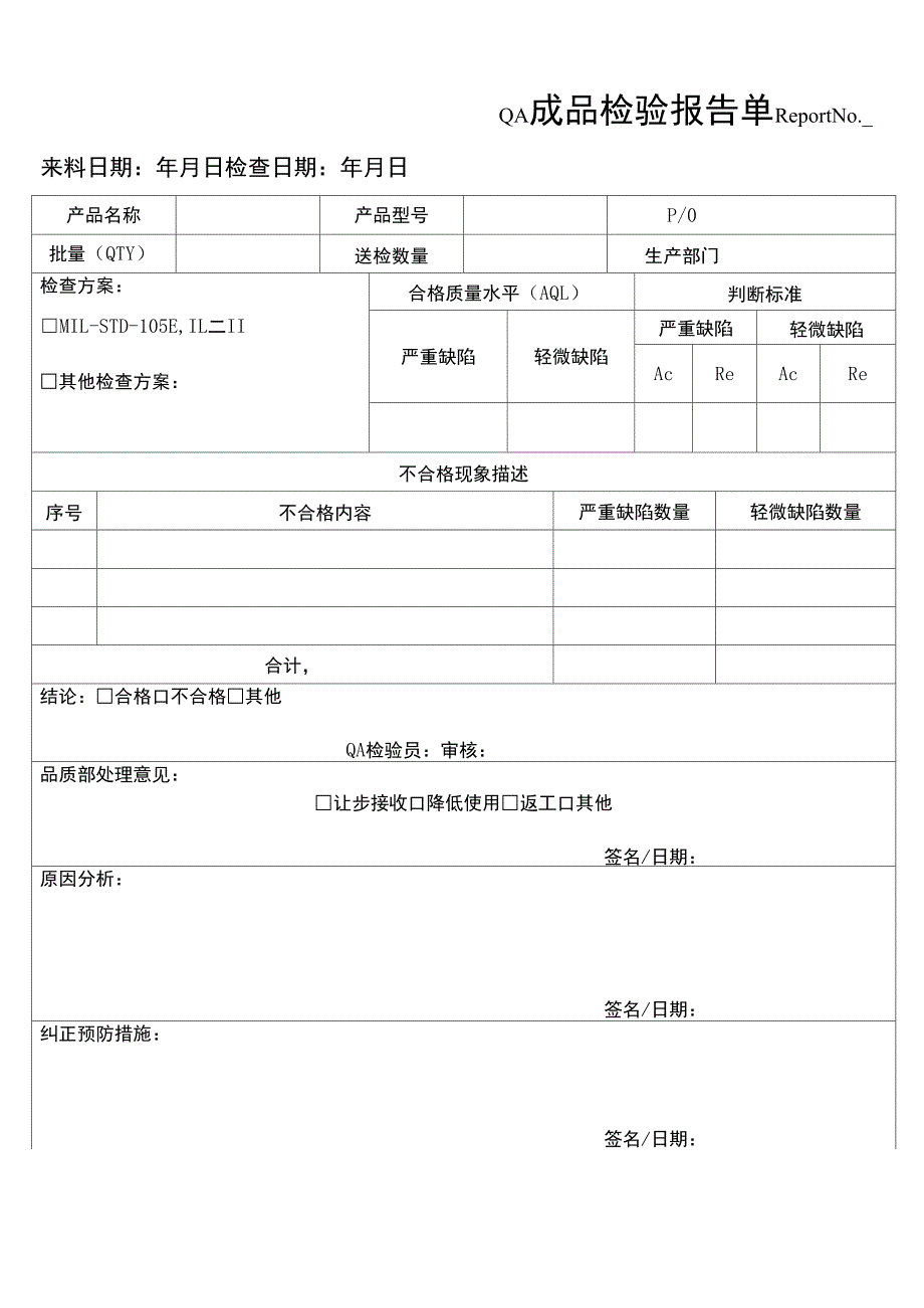 QA成品检验报告单046_第1页