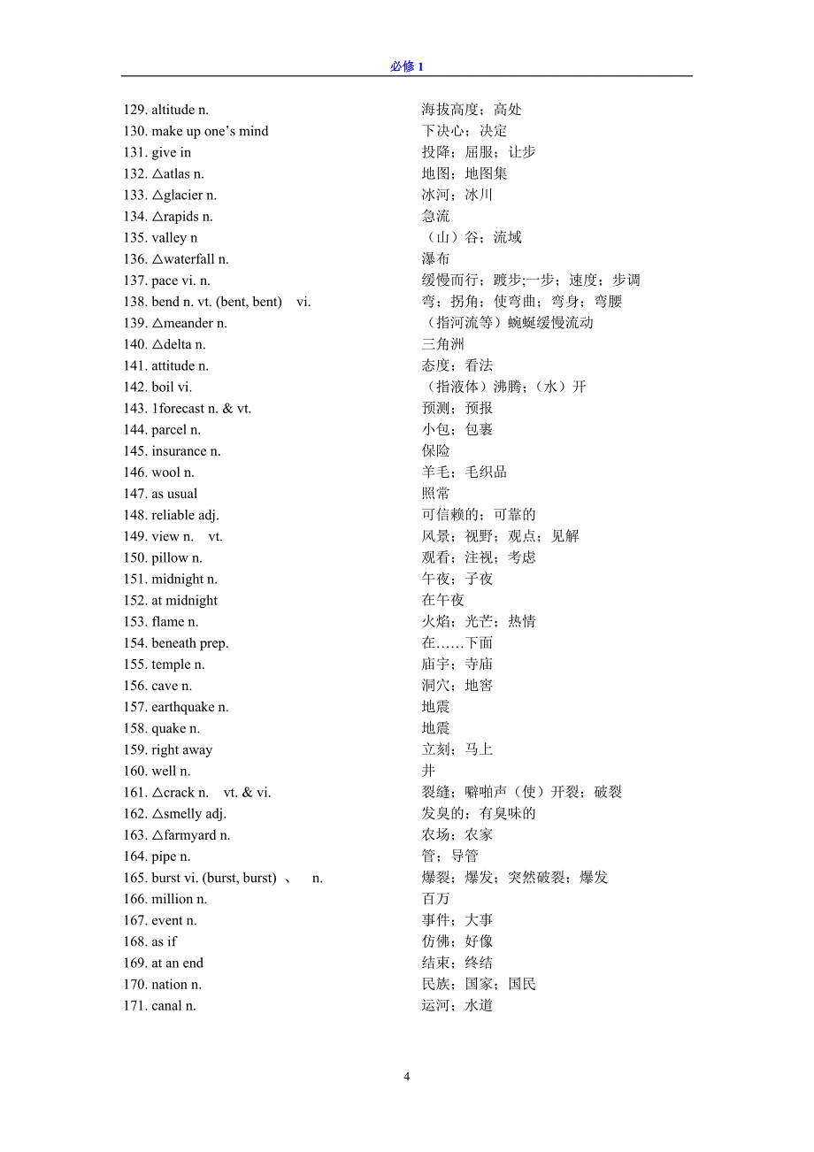 高中英语必修1词汇表--英汉分开.doc_第4页