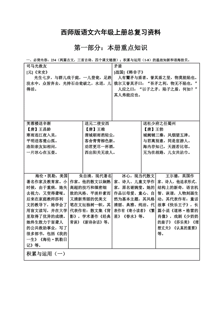 西师版语文六年级上册总复习资料_第1页