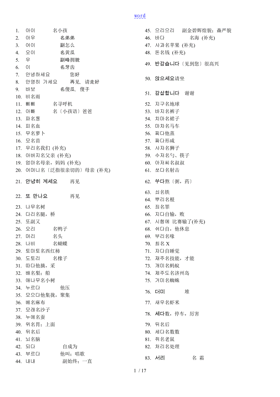 实用标准韩国语第一册(初级)单词表_第1页