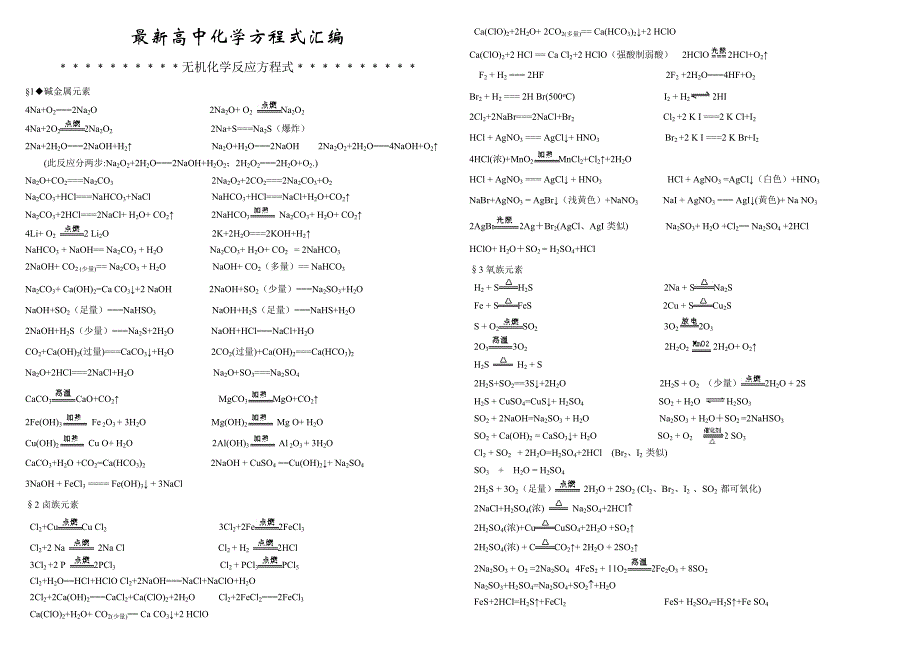 高一化学公式及方程式_第1页