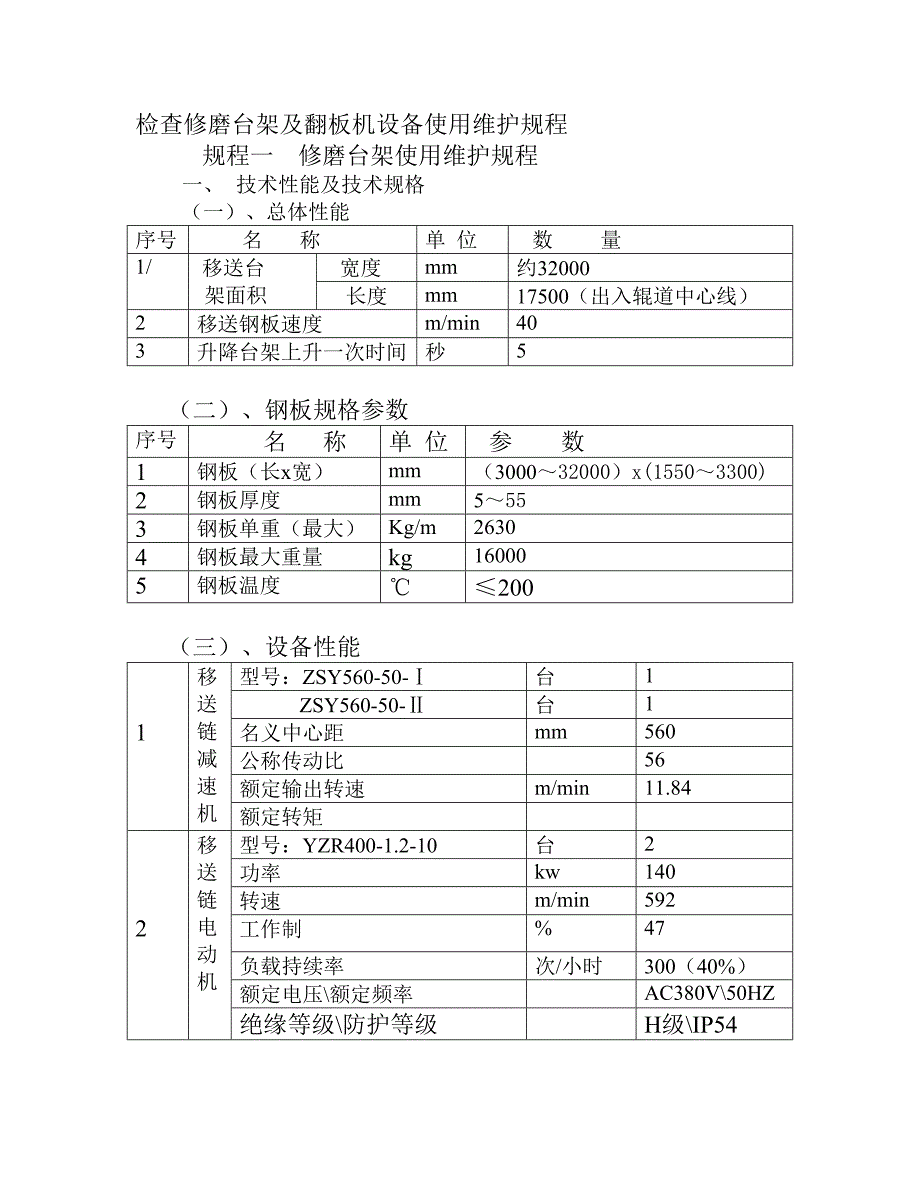 s修磨台架及翻板机设备使用维护规程_第1页