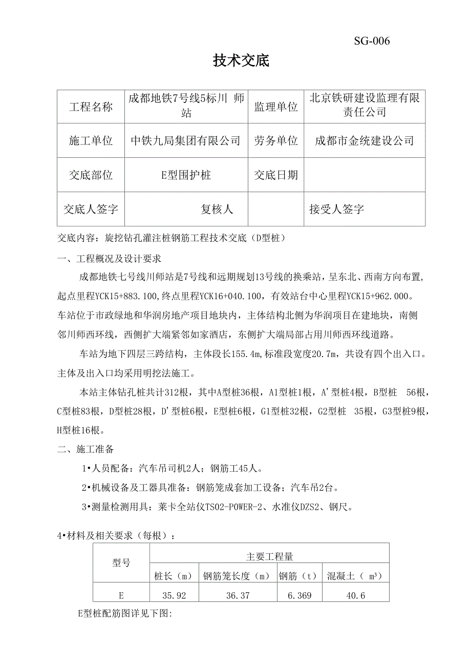 旋挖钻孔灌注桩钢筋工程技术交底(E型桩)_第1页