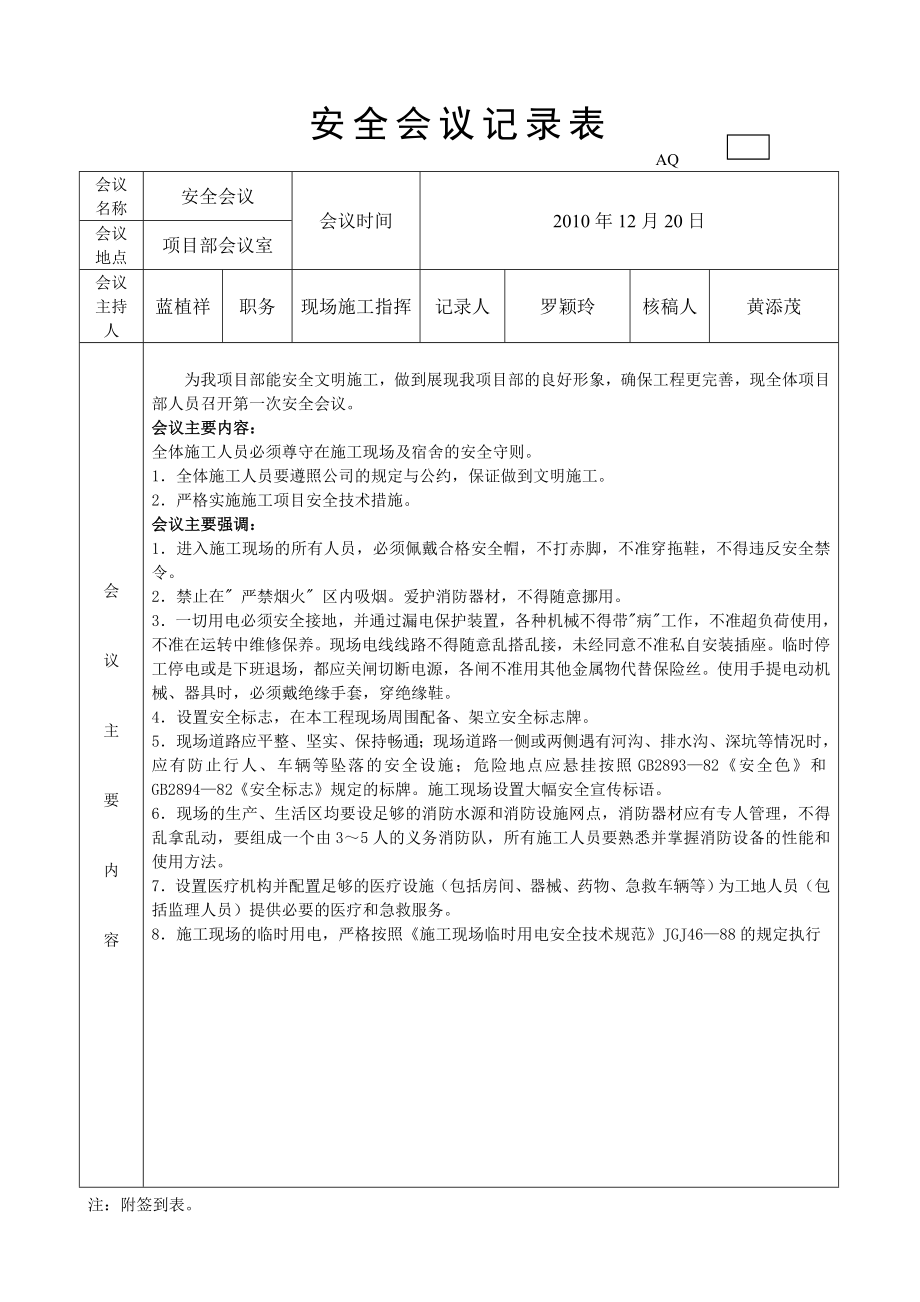 安全会议记录表优质资料_第4页