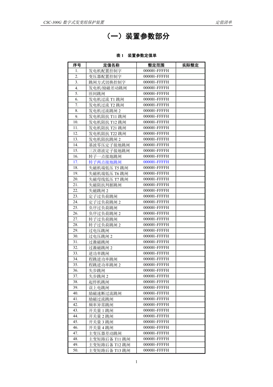 CSC300G数字式发变组保护定值清单_第4页