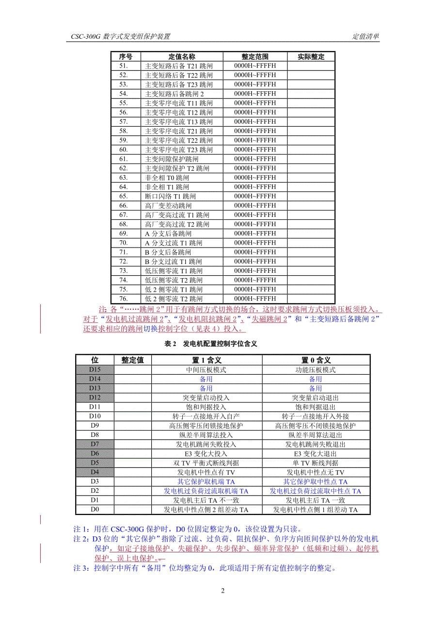 CSC300G数字式发变组保护定值清单_第5页