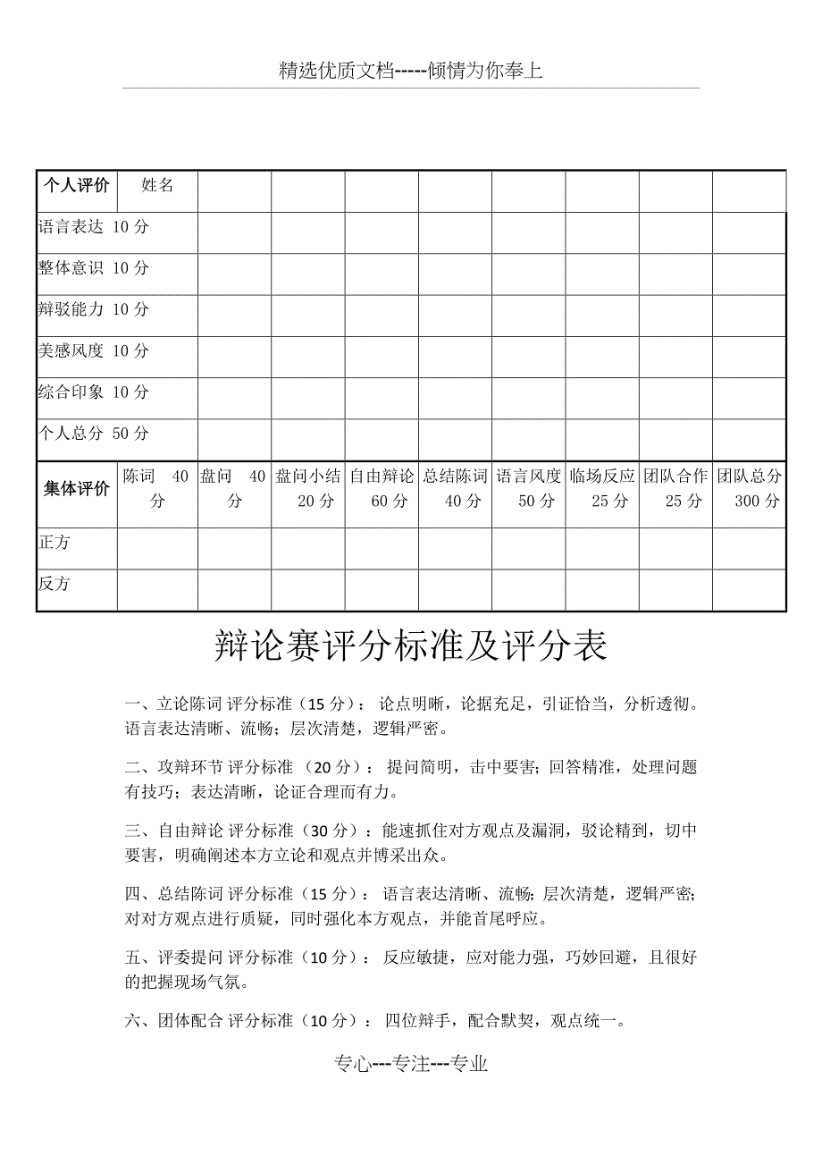 辩论赛评分标准及评分表_第1页