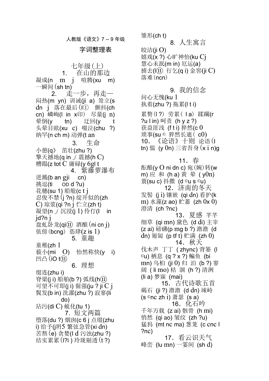 人教版79年级语文字词整理DOC_第1页