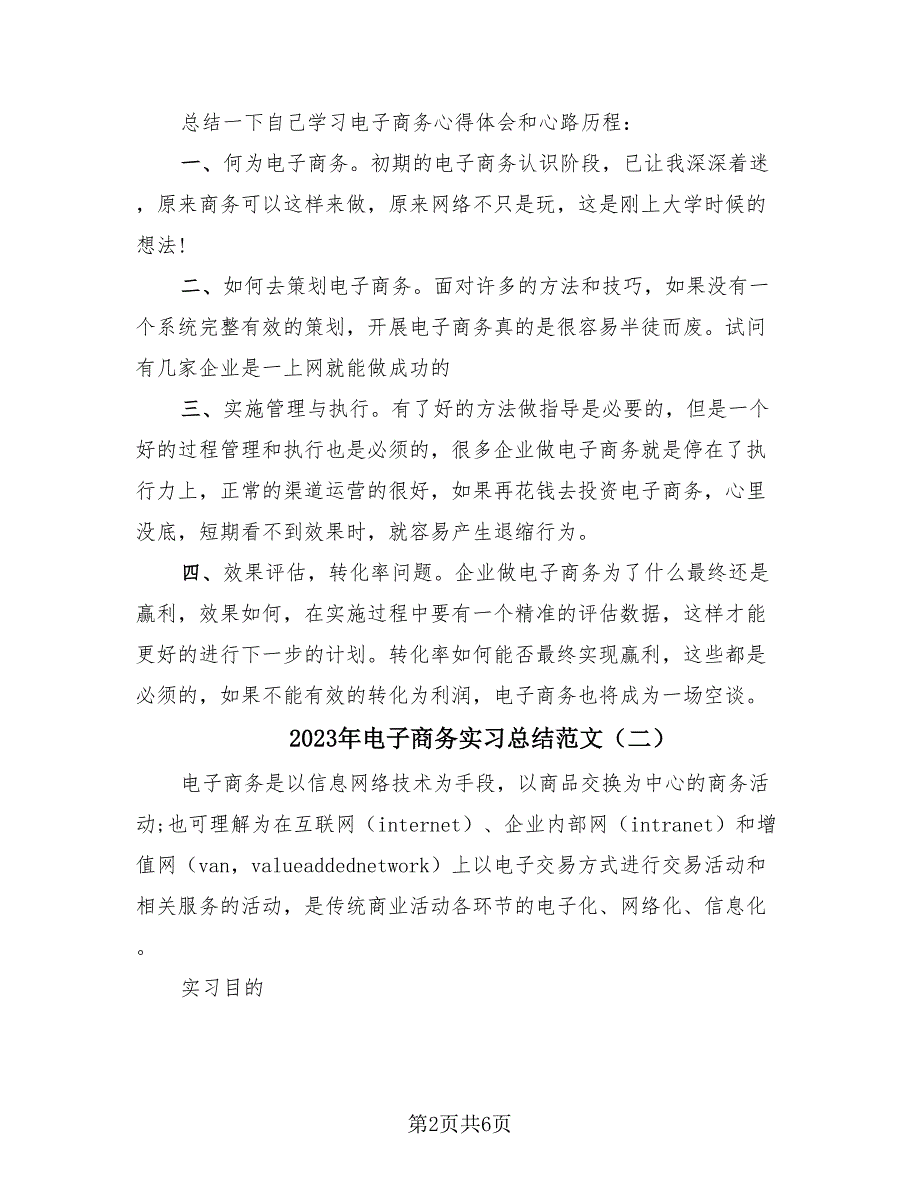 2023年电子商务实习总结范文（2篇）.doc_第2页