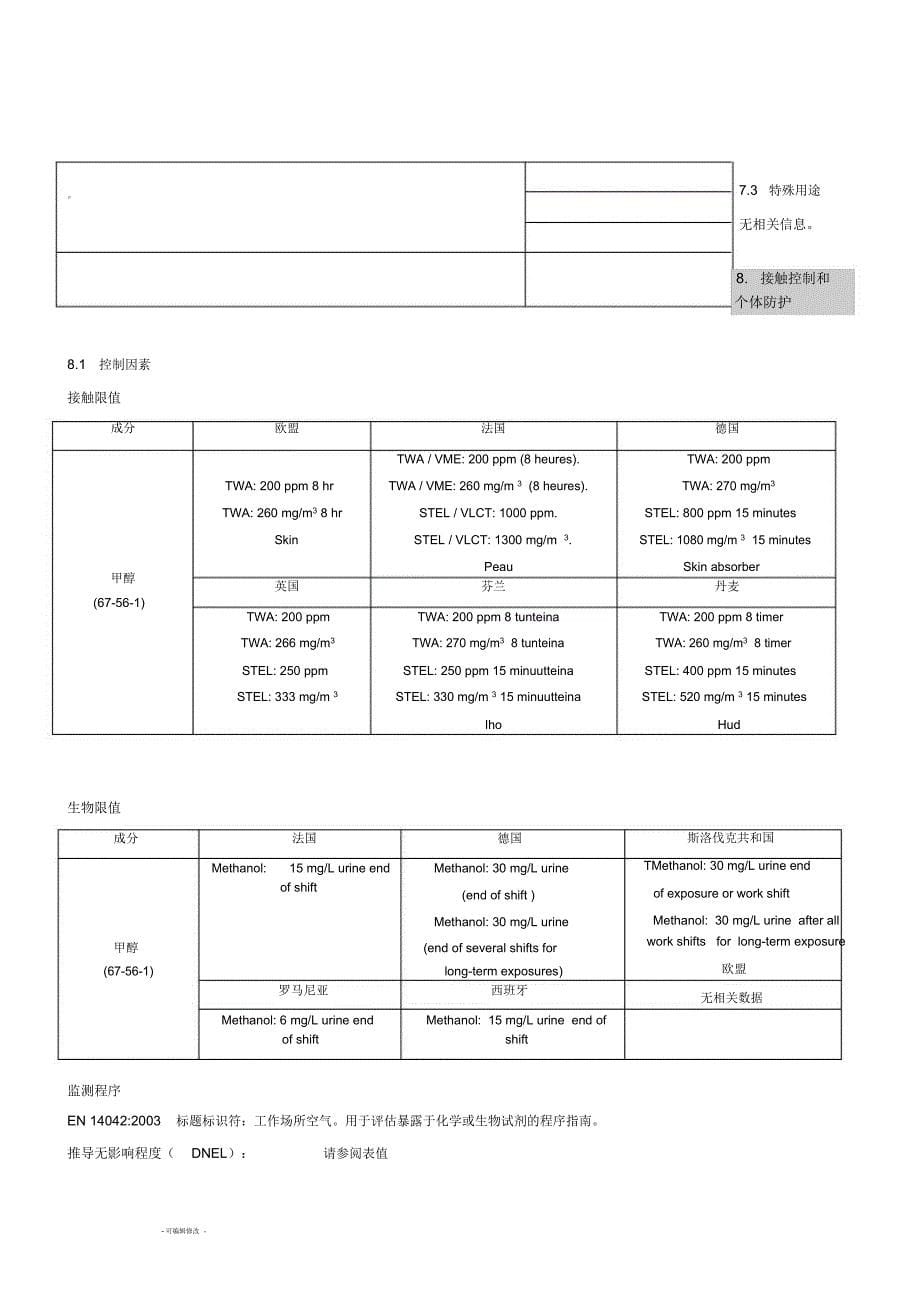 醇基燃料MSDS危化品安全技术说明书_第5页