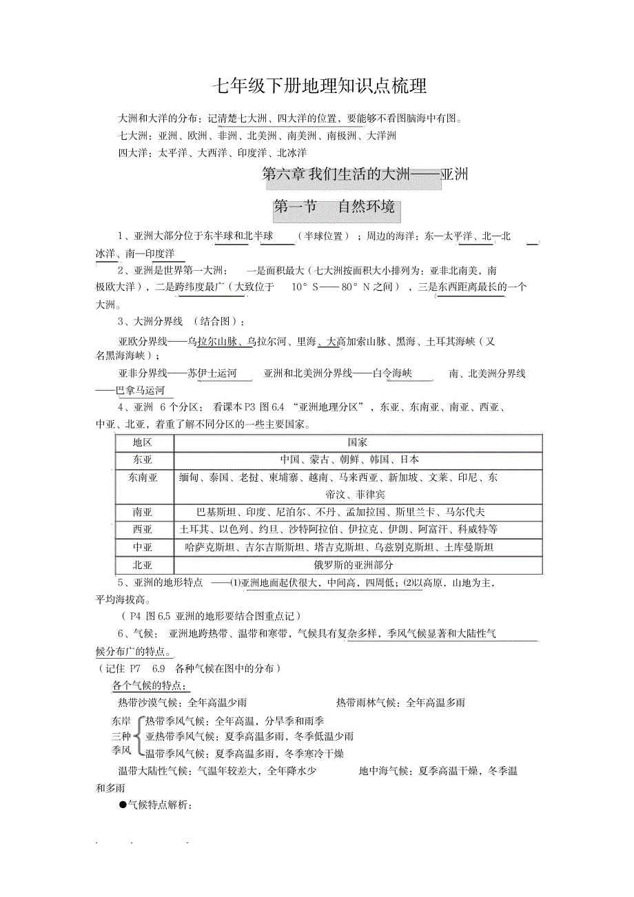 2023年七年级下册地理知识点归纳总结梳理_第1页