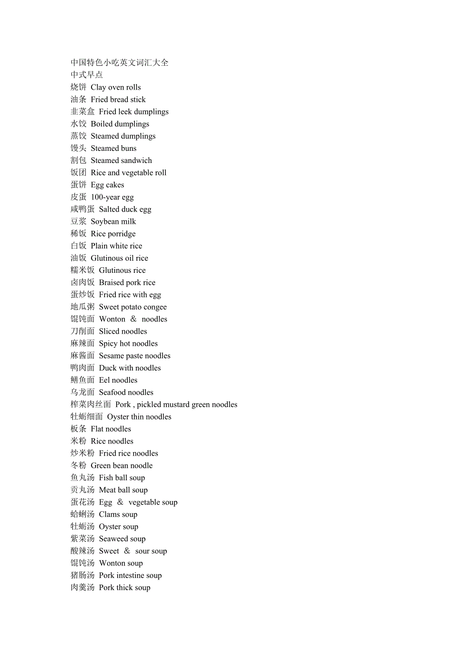 中国特色小吃英文词汇大全_第1页