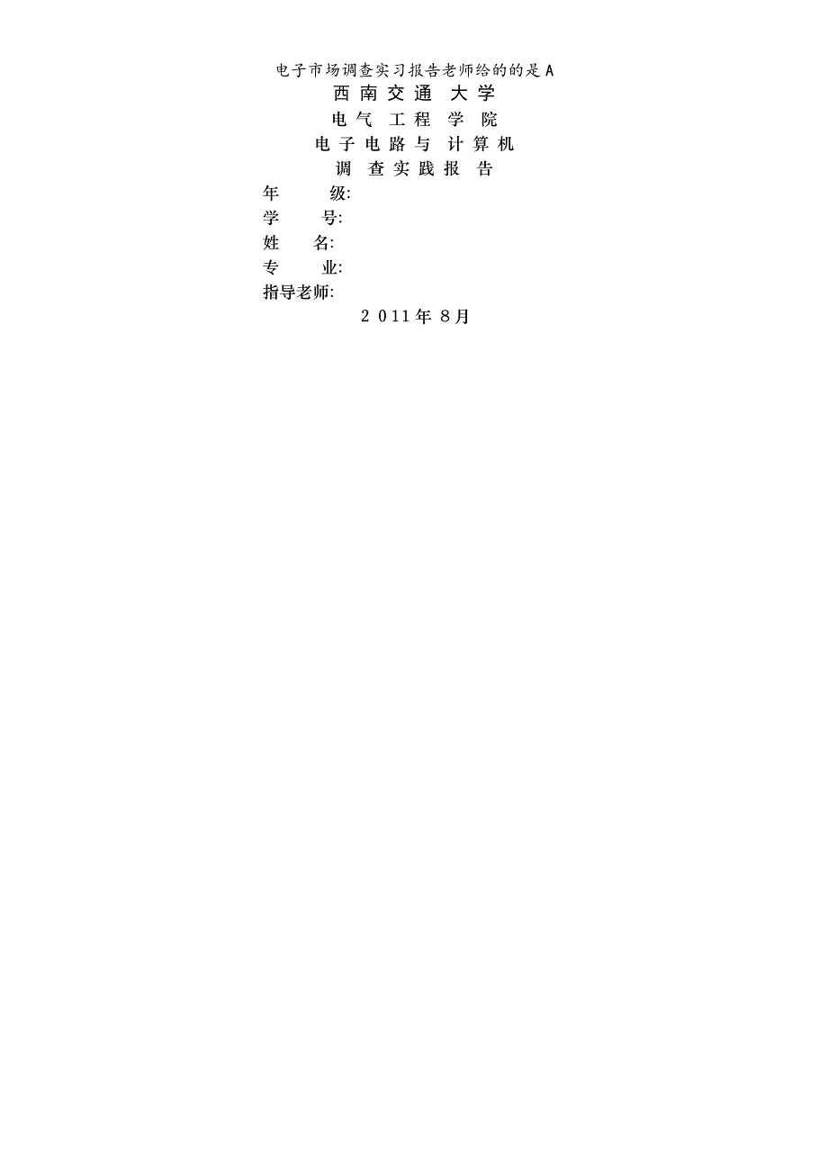 电子市场调查实习报告老师给的的是A_第1页