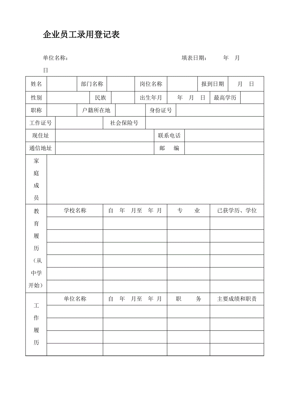 企业员工录用登记表_第1页