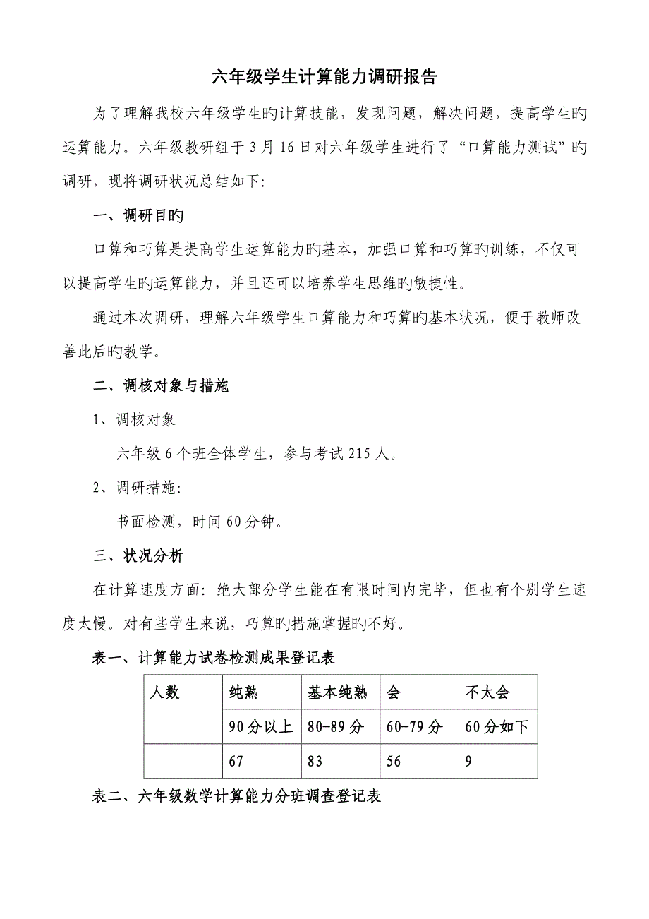 六年级学生计算能力调研综合报告_第1页