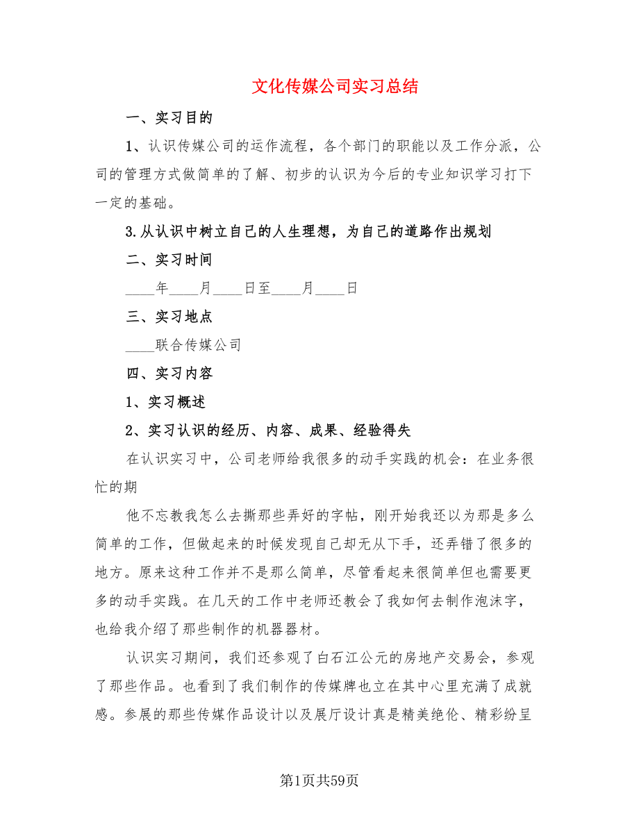 文化传媒公司实习总结_第1页