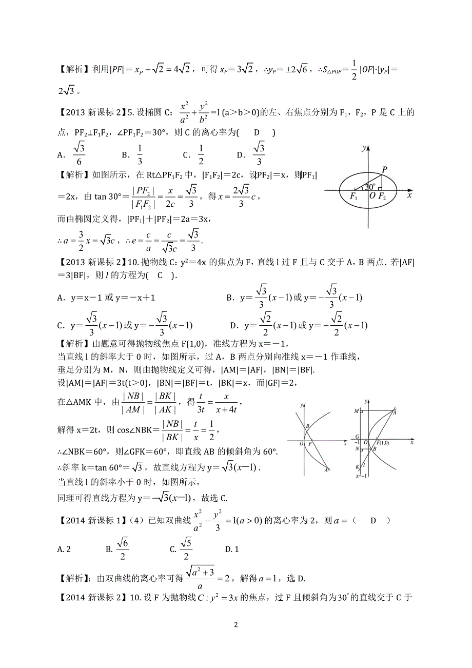 2011-2017新课标高考数学圆锥曲线分类汇编(文)_第2页