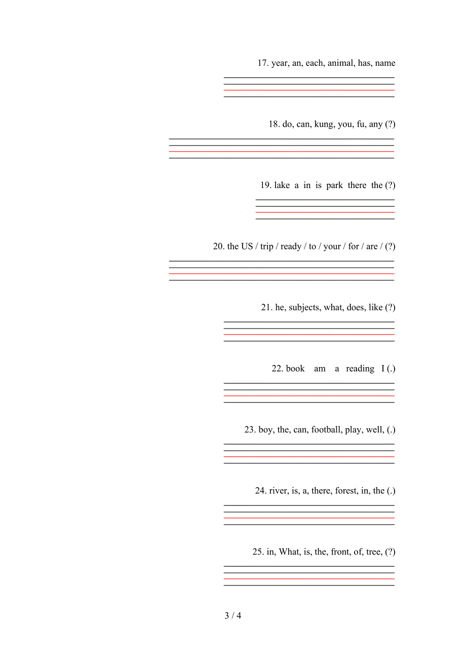 五年级人教版英语下册连词成句培优补差专项_第3页