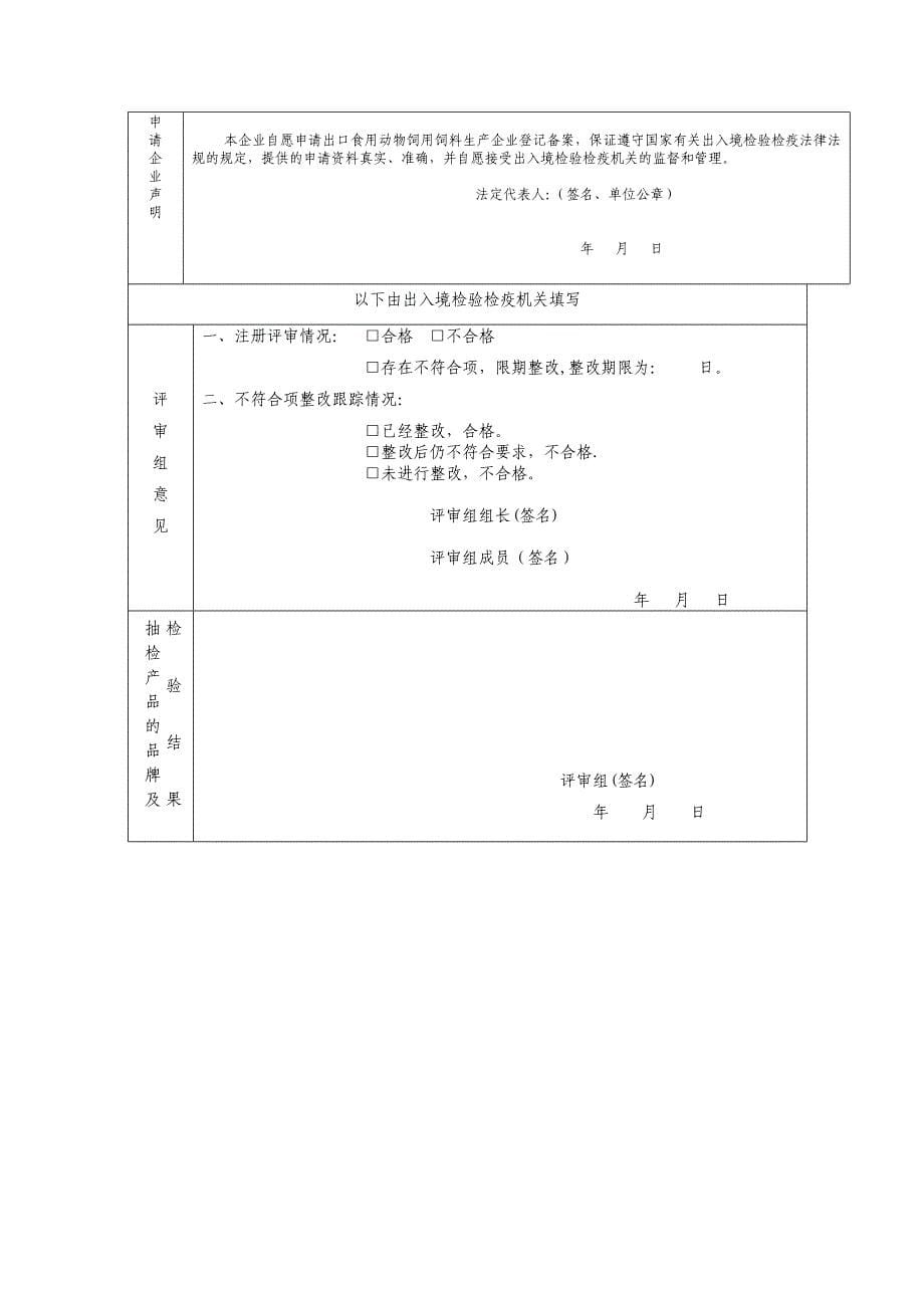 出口食用动物饲用饲料生产企业登记备案申请表.doc_第5页