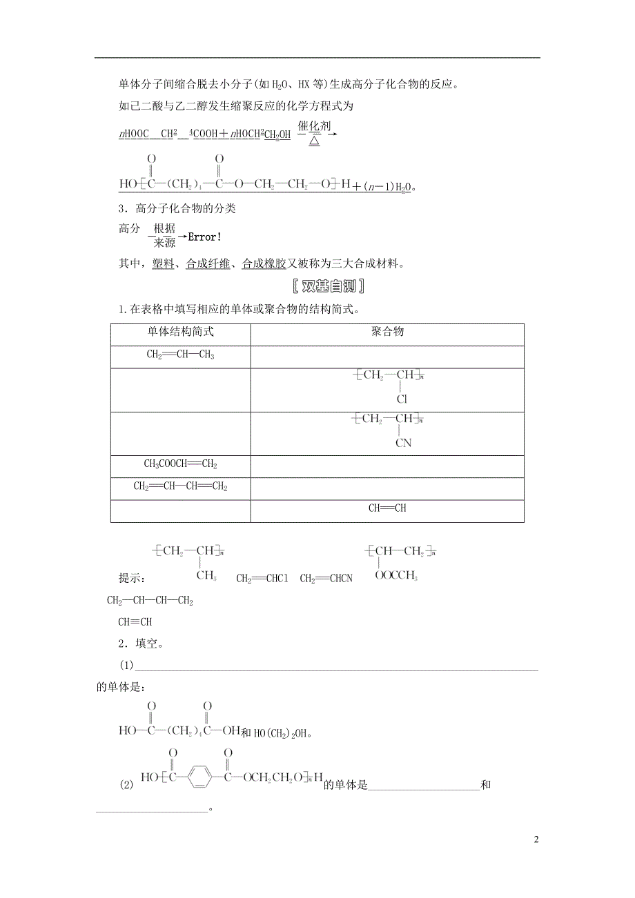 【三维设计】(人教通用版)高考化学一轮总复习讲义 第五节 合成高分子化合物有机合成与推断_第2页