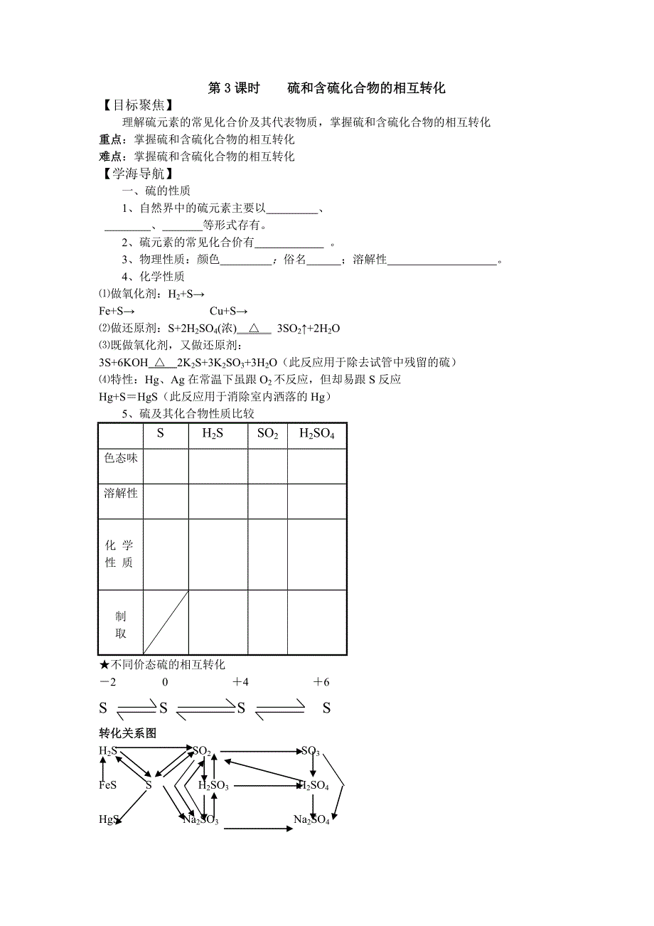 4_1_3《硫和含硫化合物的相互转化》教案（苏教版必修1）_第1页