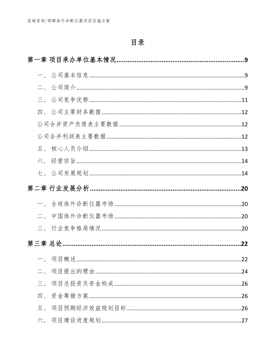 邯郸体外诊断仪器项目实施方案（参考范文）_第1页