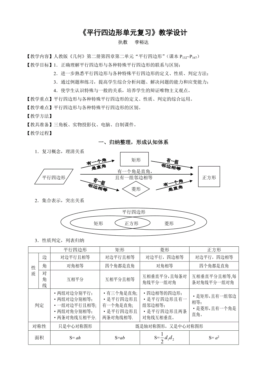 平行四边形单元复习教学设计(教育精品)_第1页