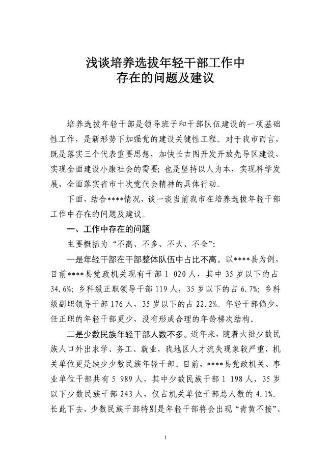 浅谈培养选拔年轻干部工作中存在的问题及建议;