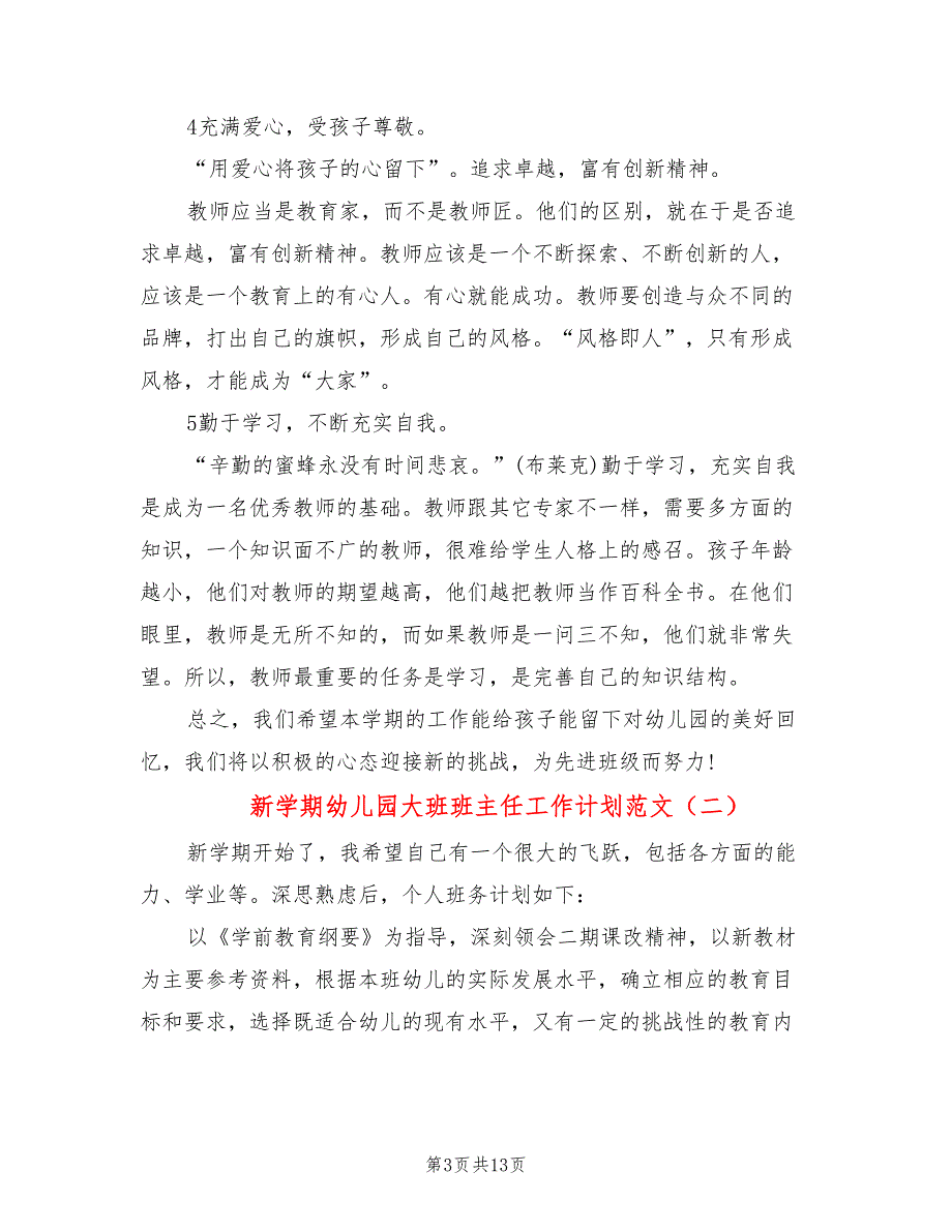 新学期幼儿园大班班主任工作计划范文(4篇)_第3页