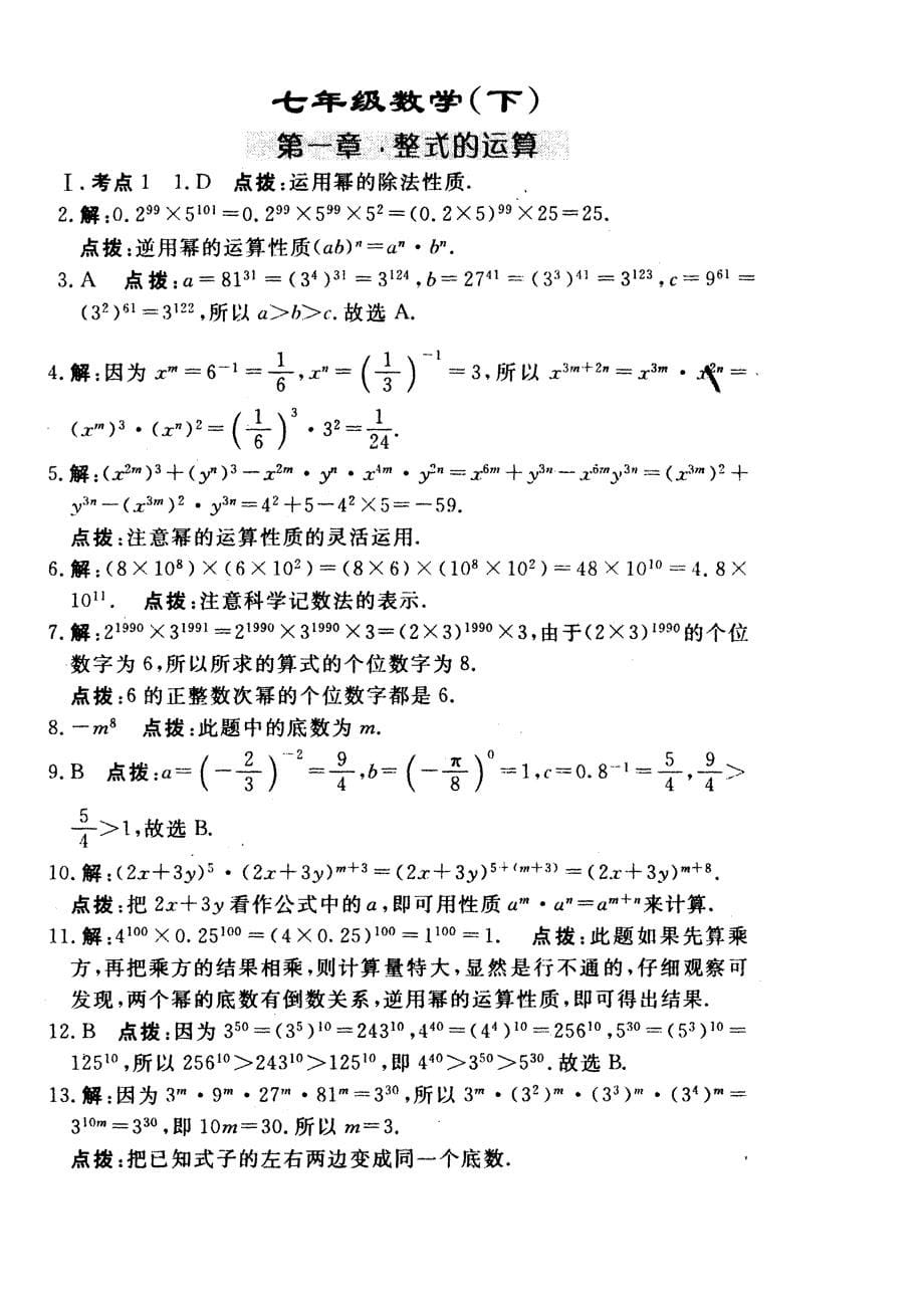 初一数学下学期第一章整式运算考点及答案北师大版_第5页