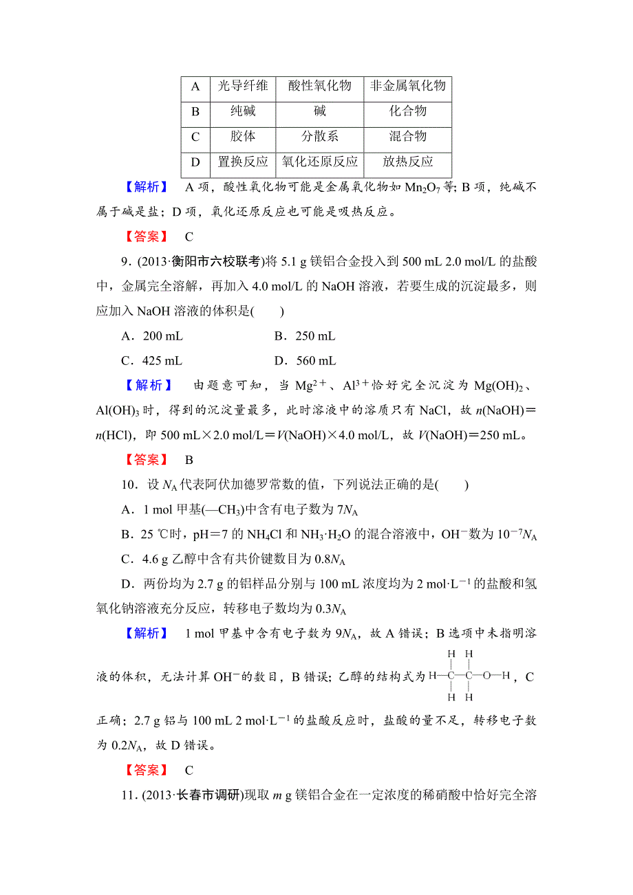 精品高考化学二轮复习收尾练：物质的分类、化学用语和常用计量含新题详解_第4页