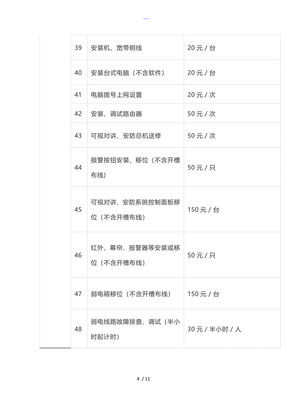 万科物业服务有限公司有偿维修收费标准_第4页