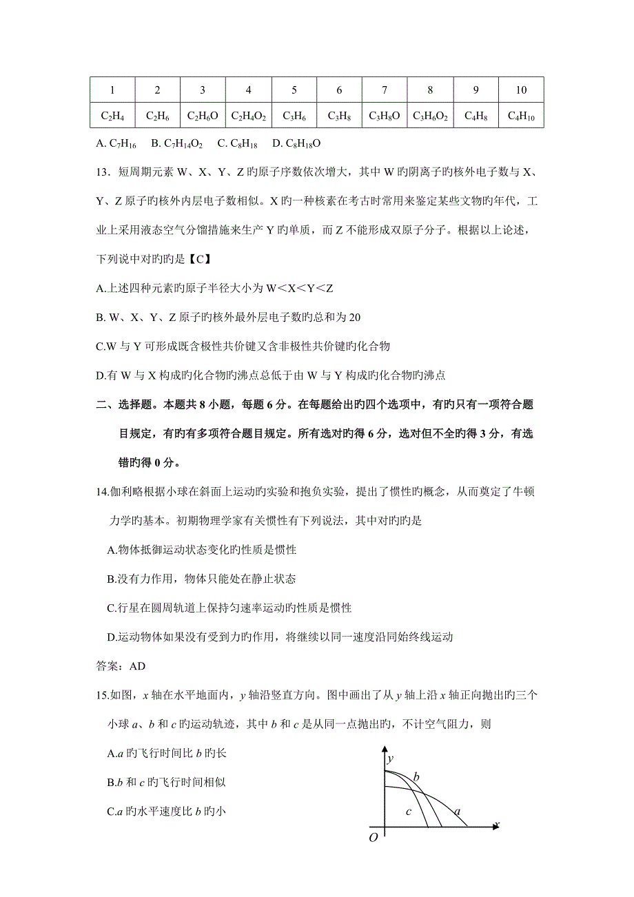 全国高考辽宁新课标理综试卷及重点标准答案_第4页