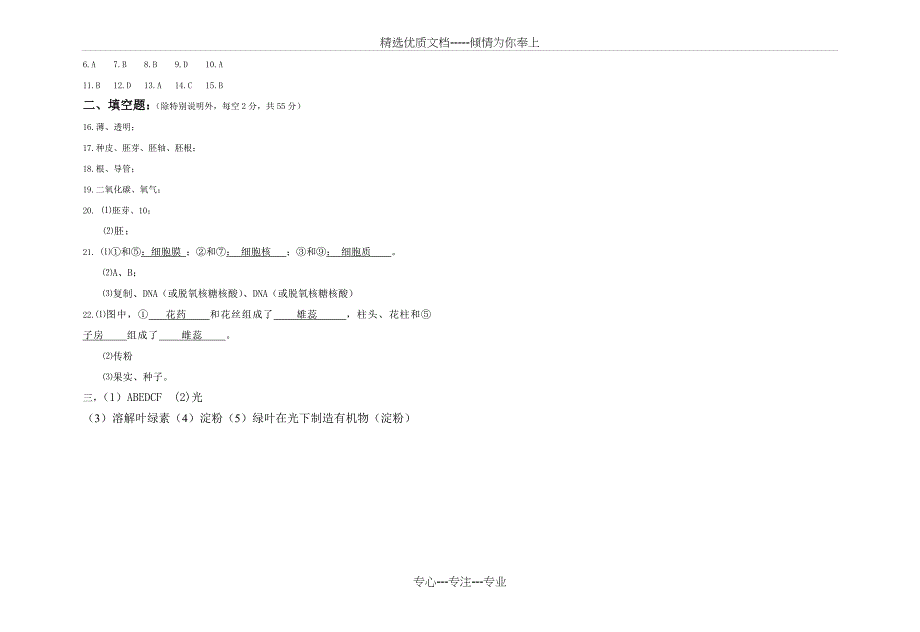 七年级生物人教版上册期末考试卷及答案_第3页