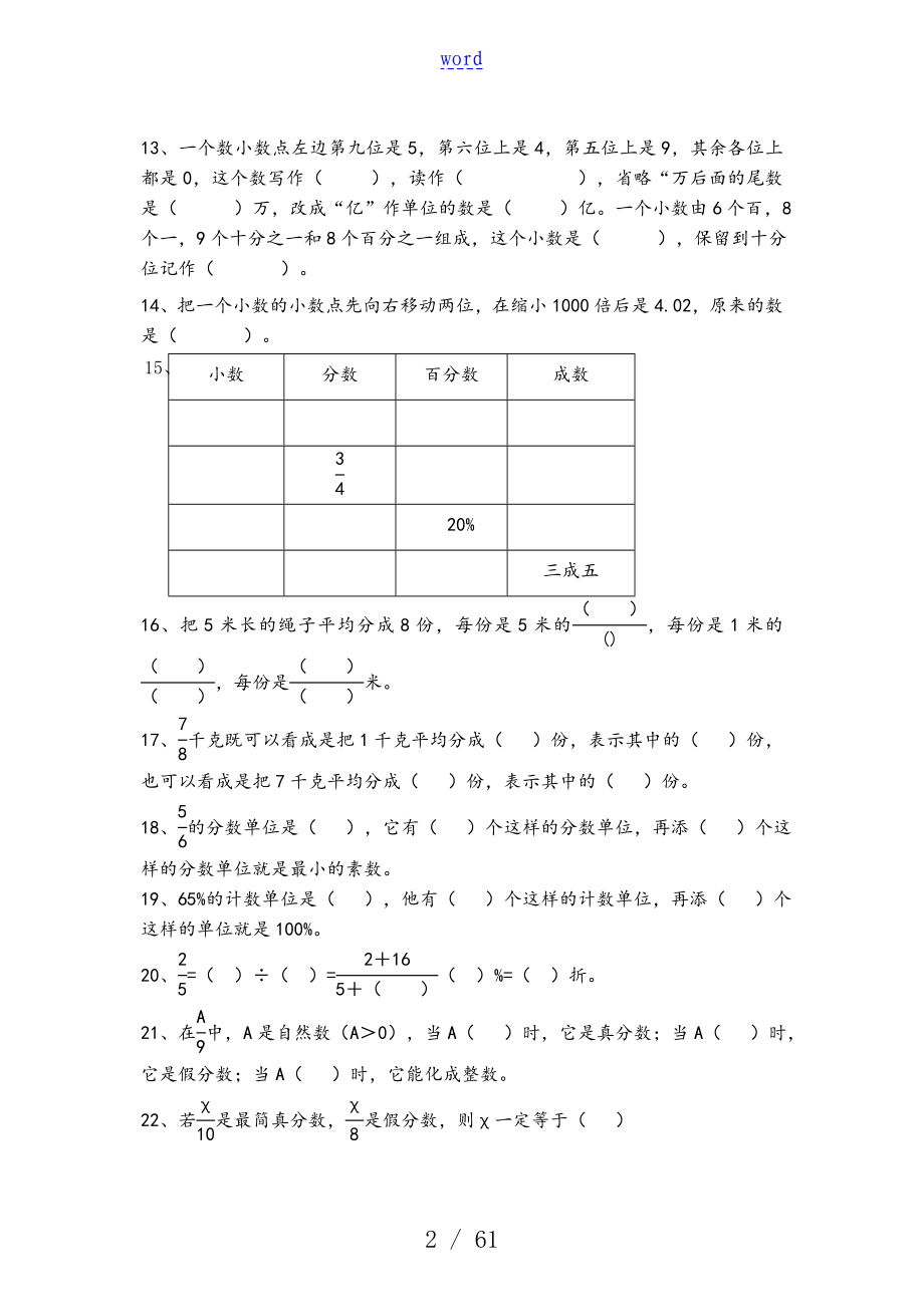 小学六年级数学总复习题库(分类)37430_第2页