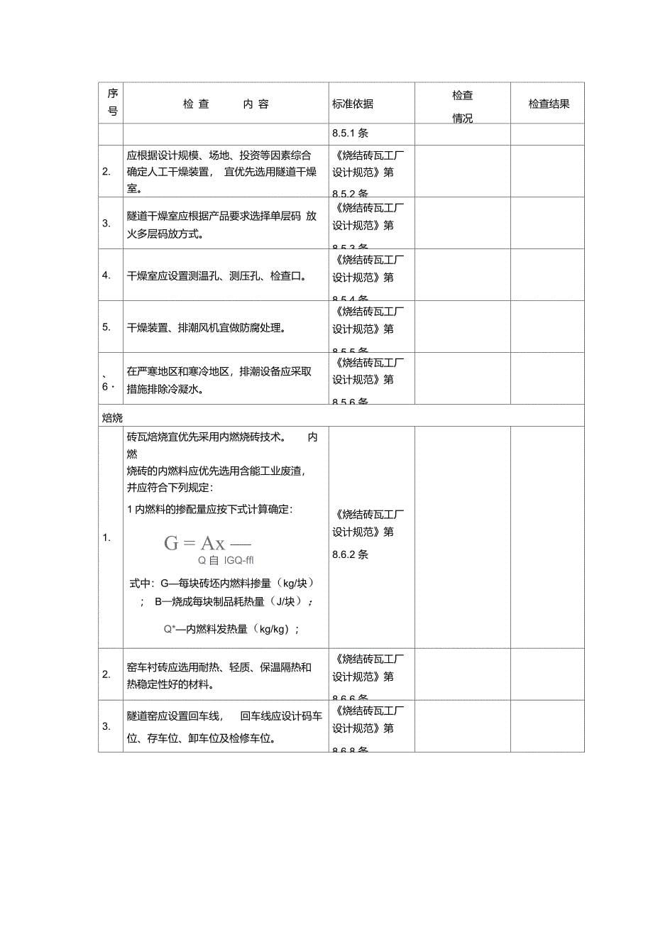 砖厂工艺安全检查表(《烧结砖瓦工厂设计规范》)_第5页