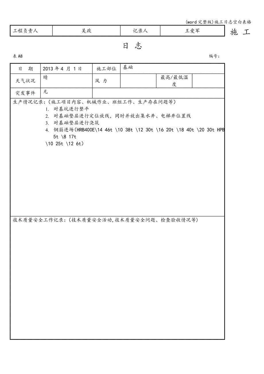 (word完整版)施工日志空白表格.doc_第5页