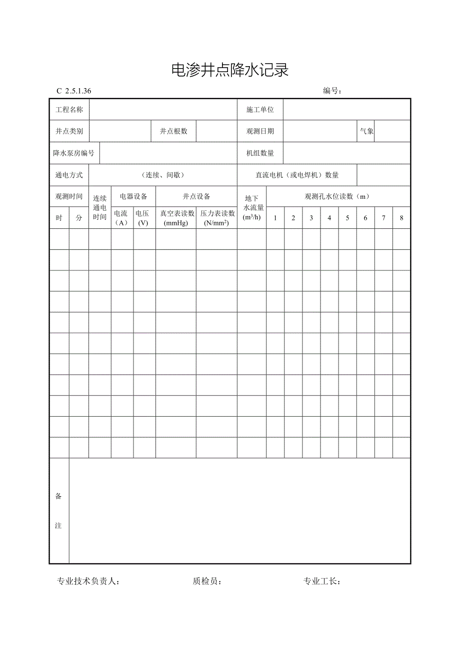 （资料员施工资料）电渗井点降水记录_第1页