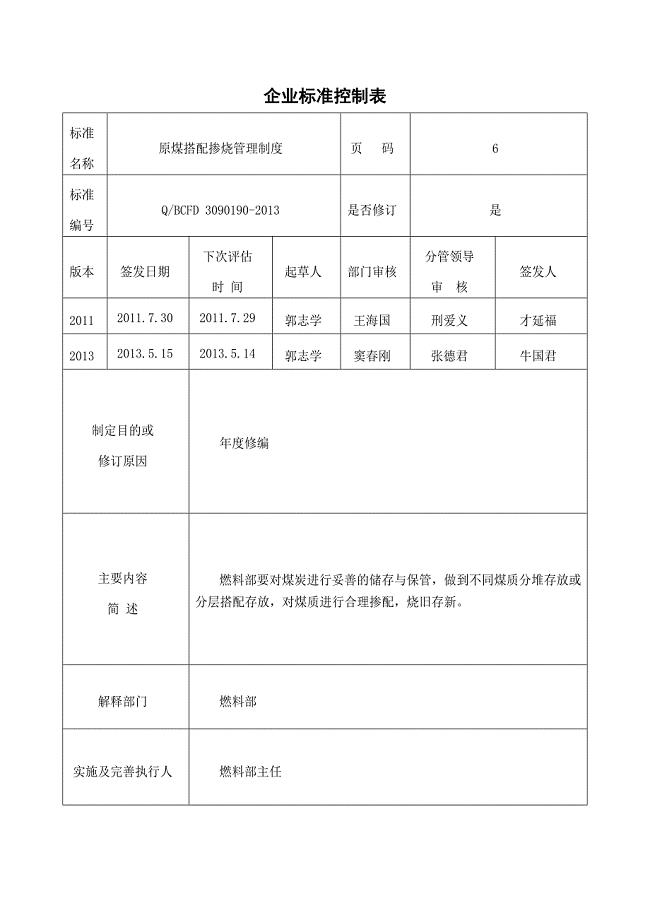 原煤搭配掺烧管理制度
