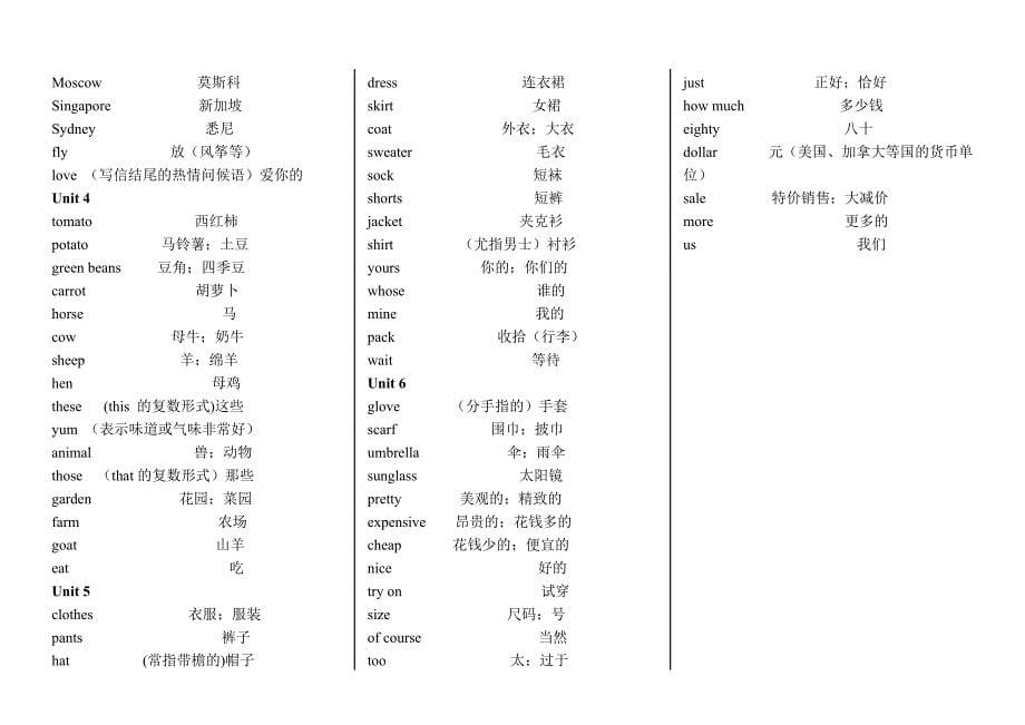 小学英语单词上、下册复习材料_第5页