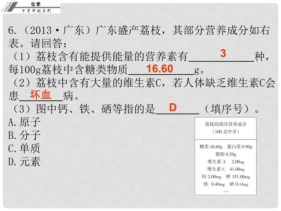 中考化学总复习 第二十一章 化学物质与健康、有机合成材料（课后作业本）课件_第5页