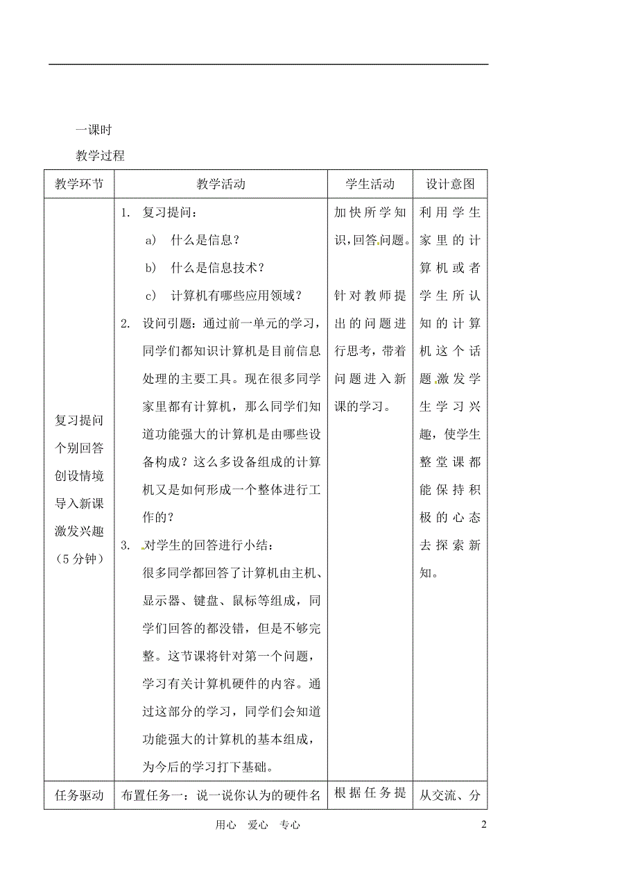 福建省福州市福州十五中七年级信息技术《2.1认识计算机硬件》教案_第2页