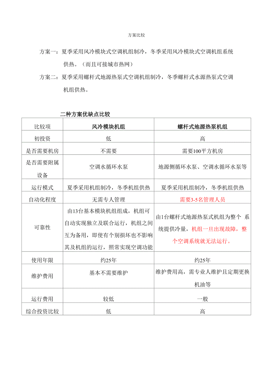 地源热泵、模块机组、二种方案方案比较_第1页