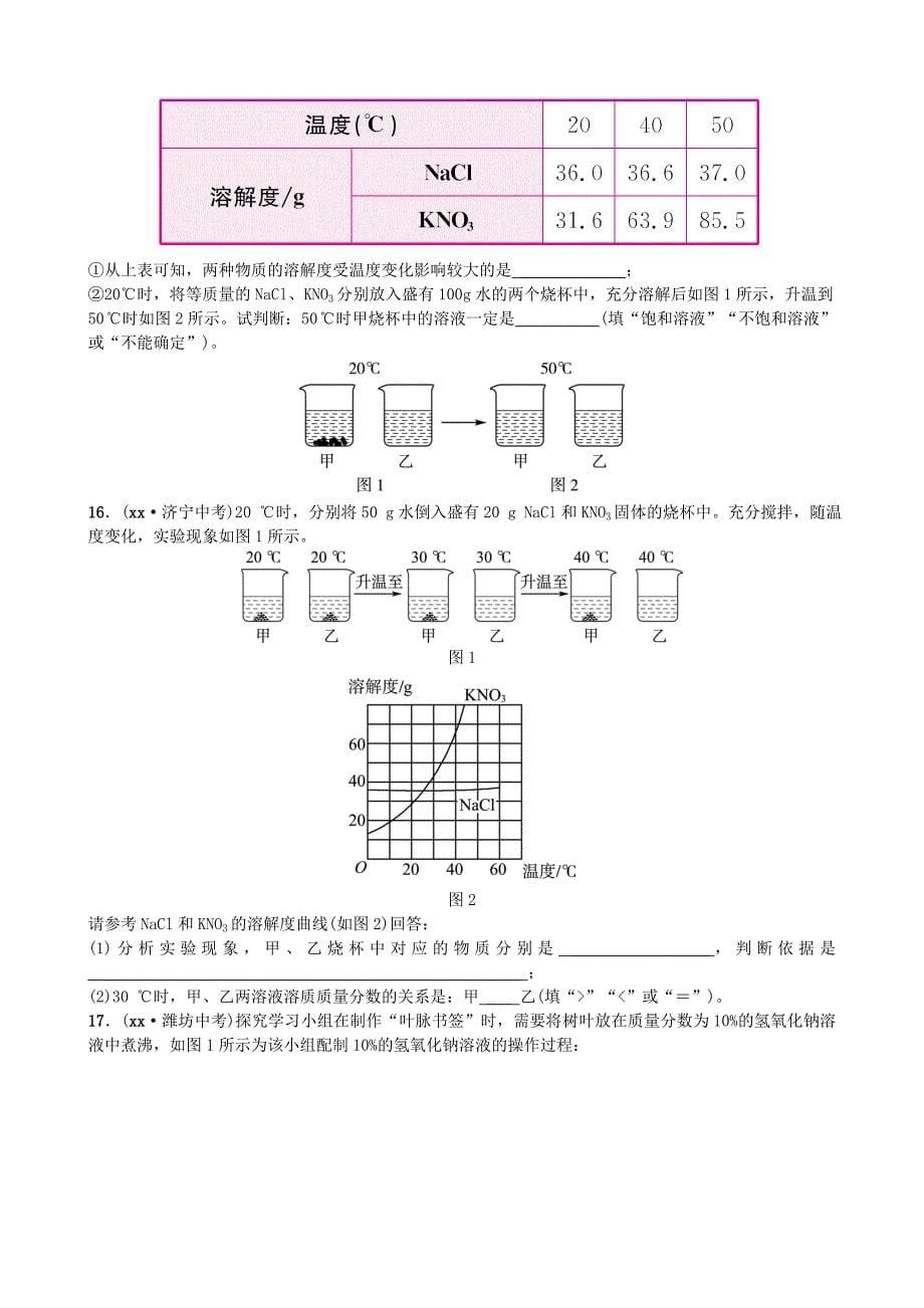 山东诗营市中考化学复习第九单元溶液随堂演练练习_第5页