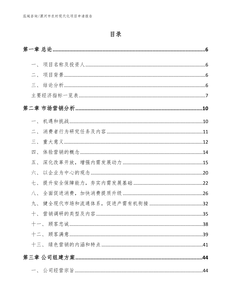 漯河市农村现代化项目申请报告参考范文_第1页